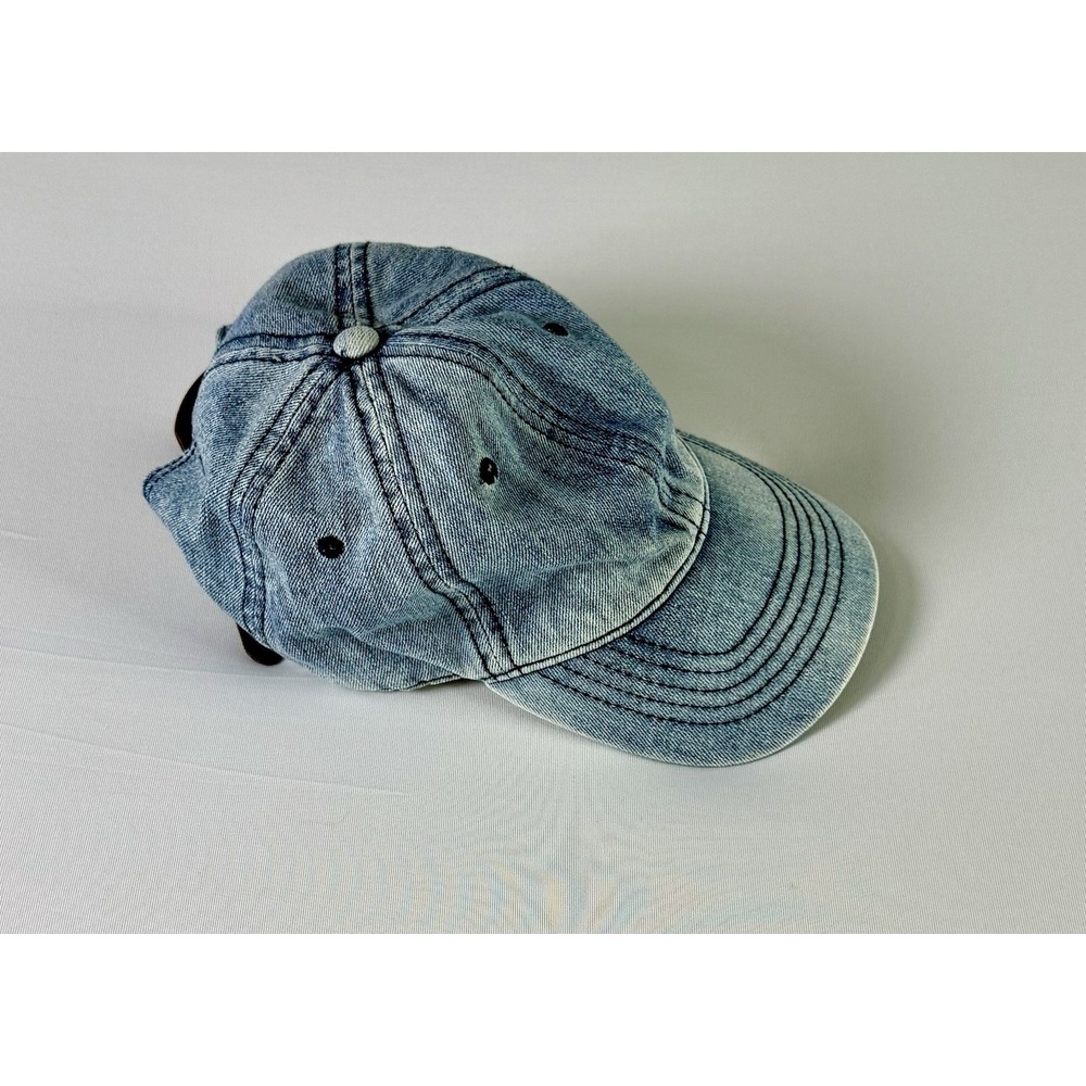 Light Wash Denim Baseball Cap Hat w/ Adjustable Leather Strap
